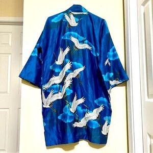 VTG MARUKYO Blue Crane Japanese satin Kimono robe women’s Size L